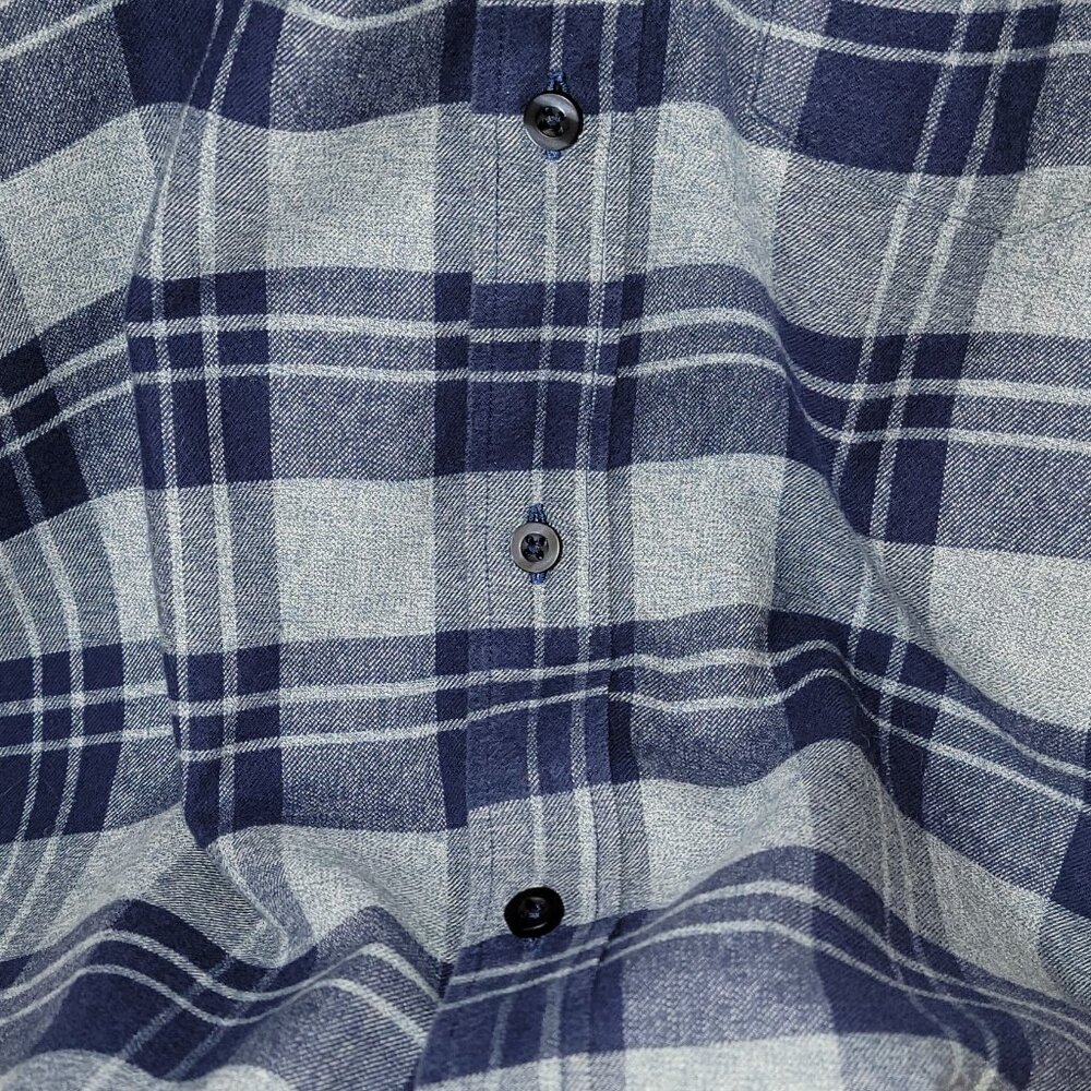 Nordstrom Men's Shop Slim Fit Flannel Long Sleeve Shirt Medium Blue / Grey Plaid - Picture 4 of 15